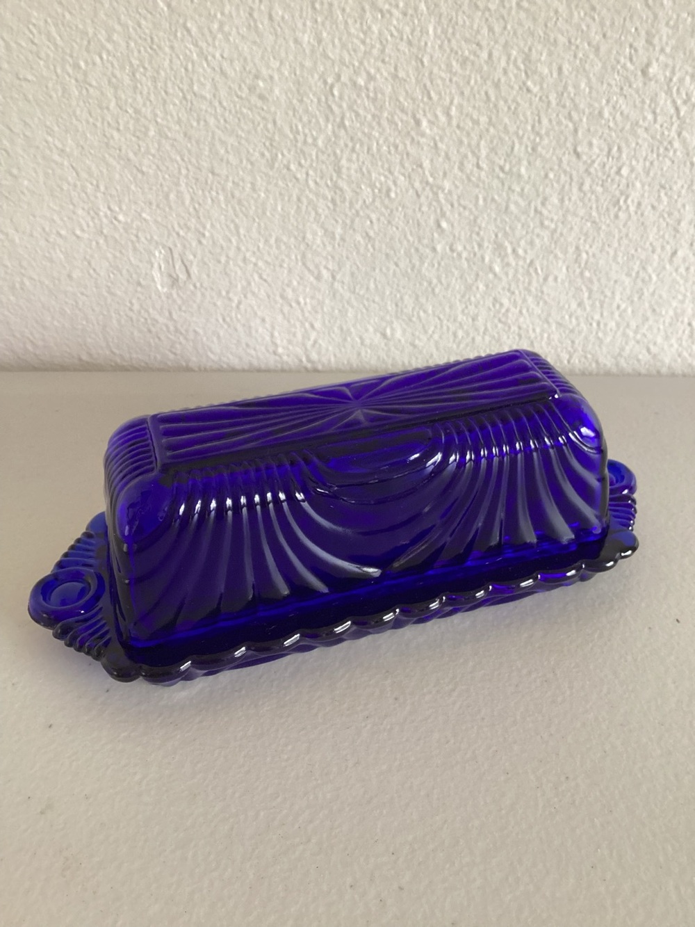 Summit Vintage Swag Cobalt Blue Glass Butter Dish Cambridge Mold 1970’s